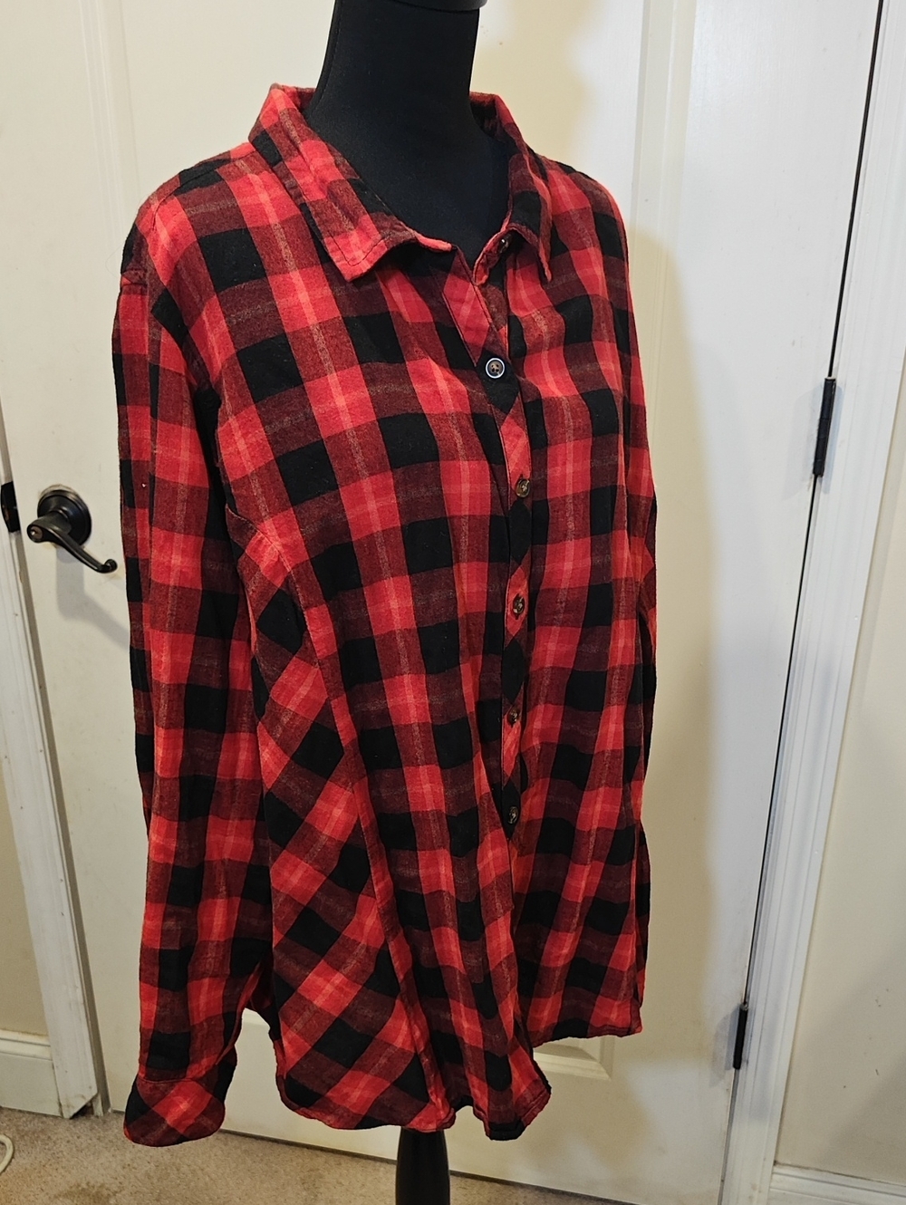 Terra & Sky Red and Black Plaid Button-Down Shirt